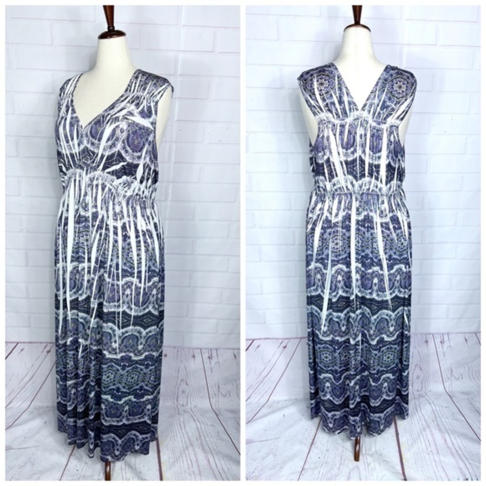 👗Like New |•CJ BANKS•| Beautiful White & Purple Maxi Dress Size 3X